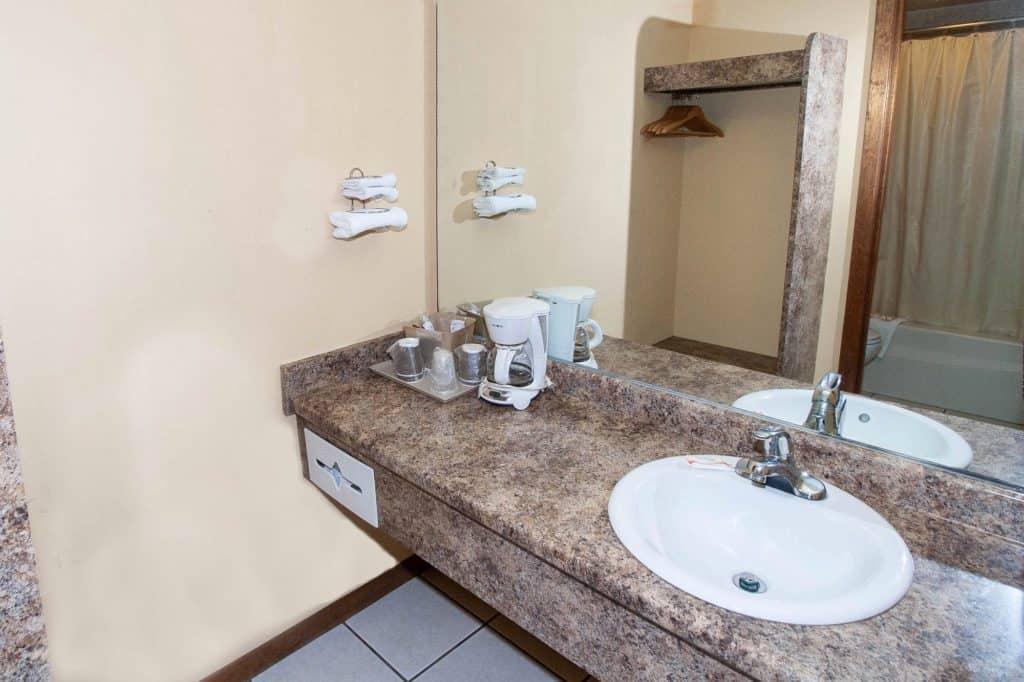 One Queen Room sink and coffee