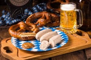 plate of german food and beer
