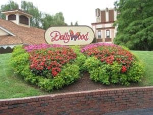 bed of flowers at the entrance of Dollywood