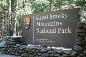 Great Smoky Mountains National Park entrance sign 