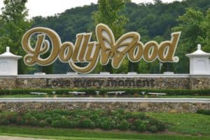 Dollywood Entrance sign located near our motel in Pigeon Forge